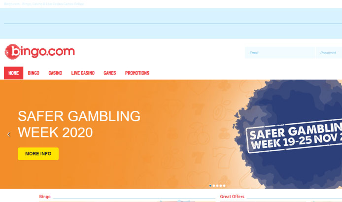 Bingo.com página de login