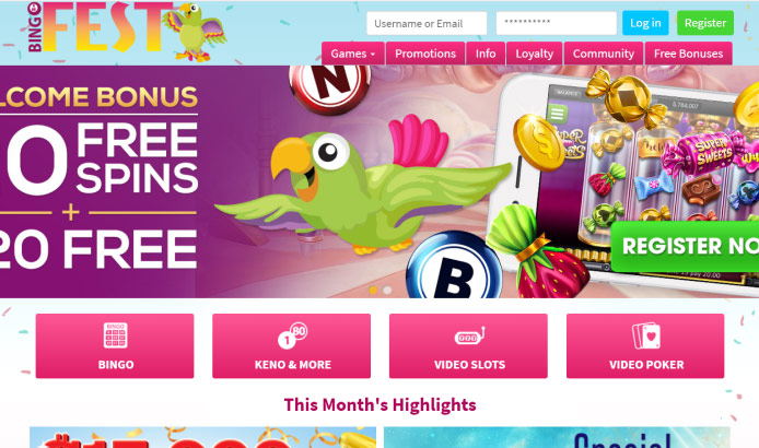 Bingofest página de login