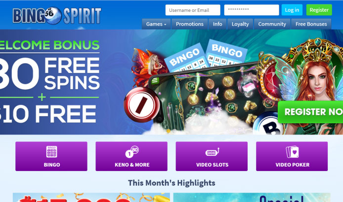 BingoSpirit página de login