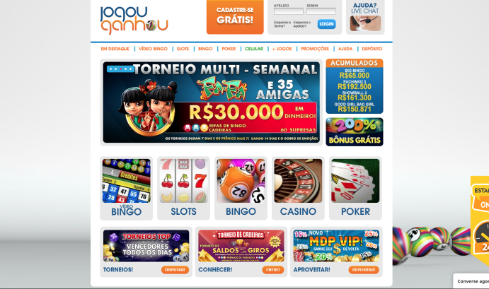 Jogou Ganhou página de login