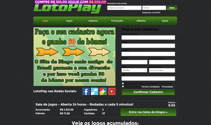 Lotoplay página de login