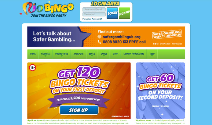 Rio Bingo página de login